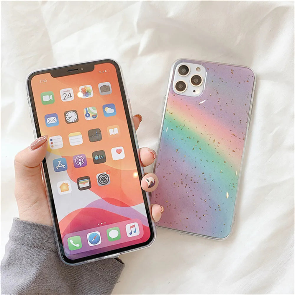 Rainbow gradient stripe design TPU protective case for iPhone models