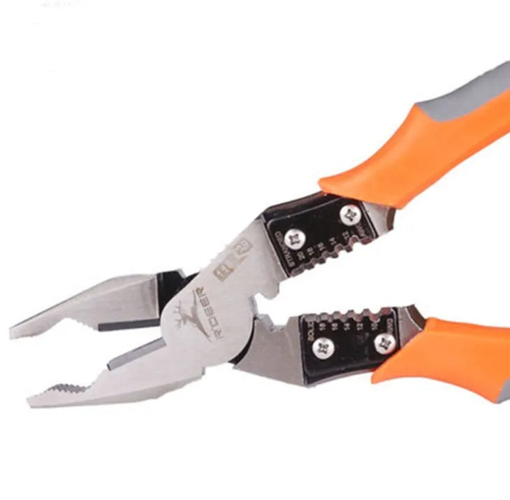 Orange-handled 9-inch multi-function wire cutter pliers with chrome steel clamp head