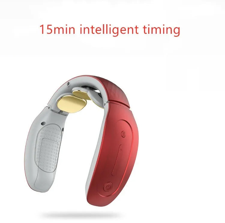 Small intelligent cervical massager in red or white with battery power and multiple massage techniques