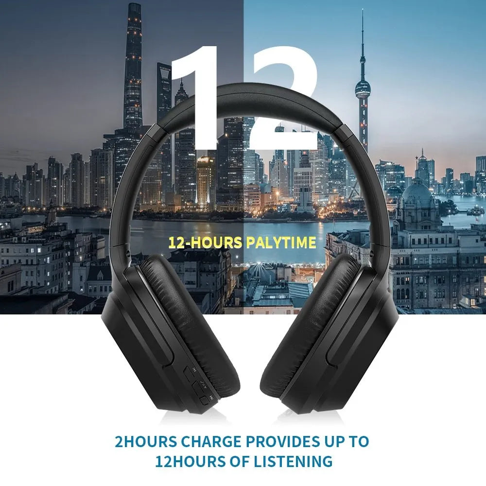 Black Gorsun E98 wireless Bluetooth over-ear headphones with adjustable headband and memory-protein ear cushions