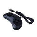 Black Sega USB wired PC game controller with long cable on a grey background.