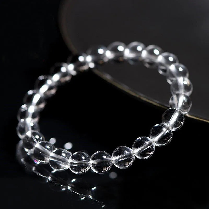 Natural Donghai old materials white crystal bracelet with round beads on a single circle.