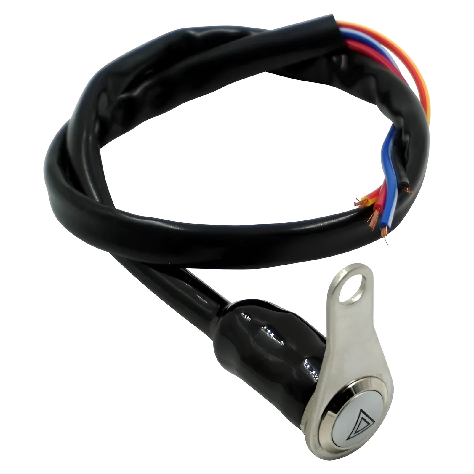 Black stainless steel motorcycle double flash switch with illuminated light ring and 7mm mounting