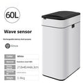 Stainless steel smart trash can with inductive lid and square shape on kitchen floor.