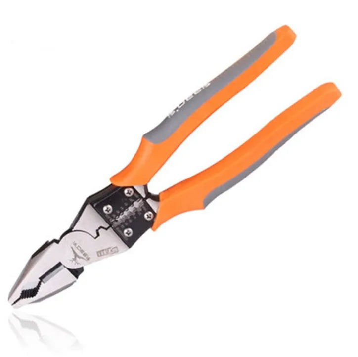 Orange-handled 9-inch multi-function wire cutter pliers with chrome steel clamp head