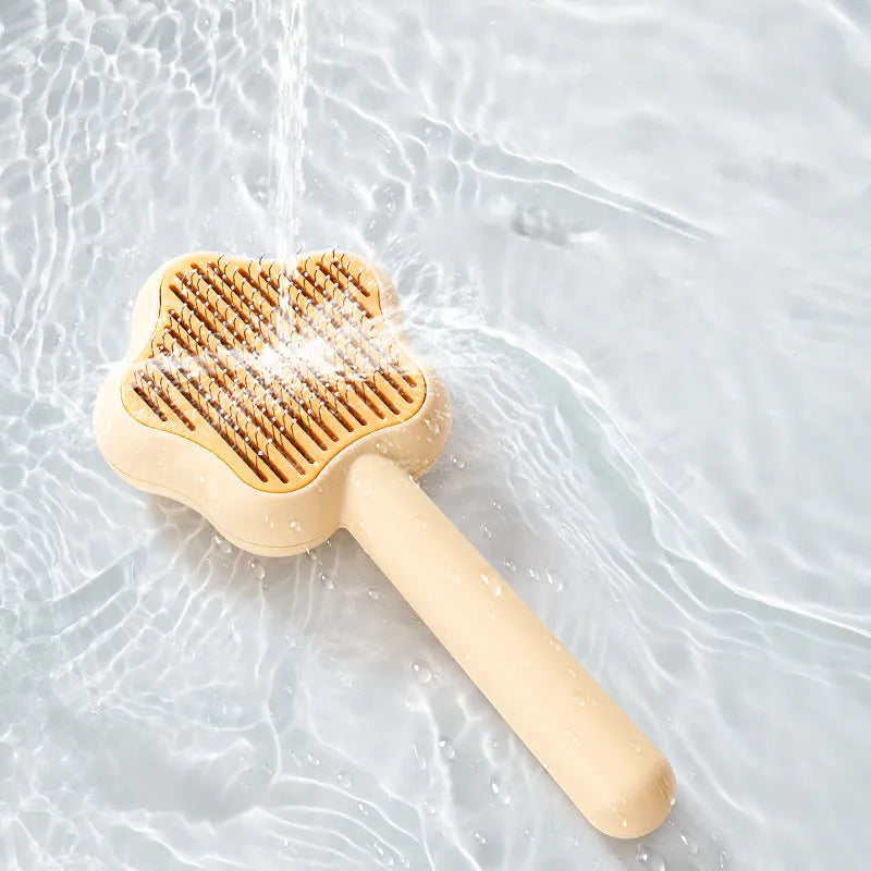 Green self-cleaning cat grooming comb with stainless steel needles and four adjustable comb types