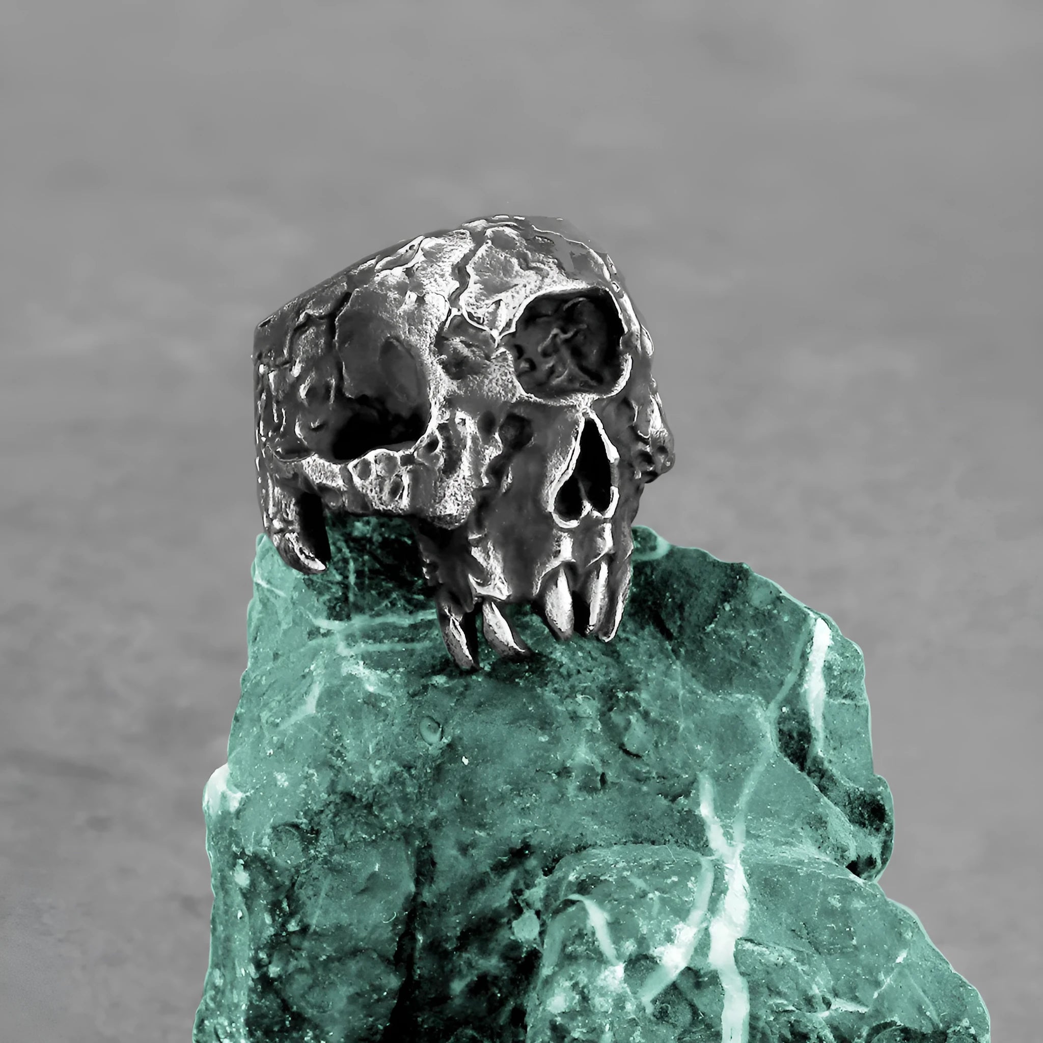 Alloy skull ring with one-eyed design and electroplated finish showing retro styling