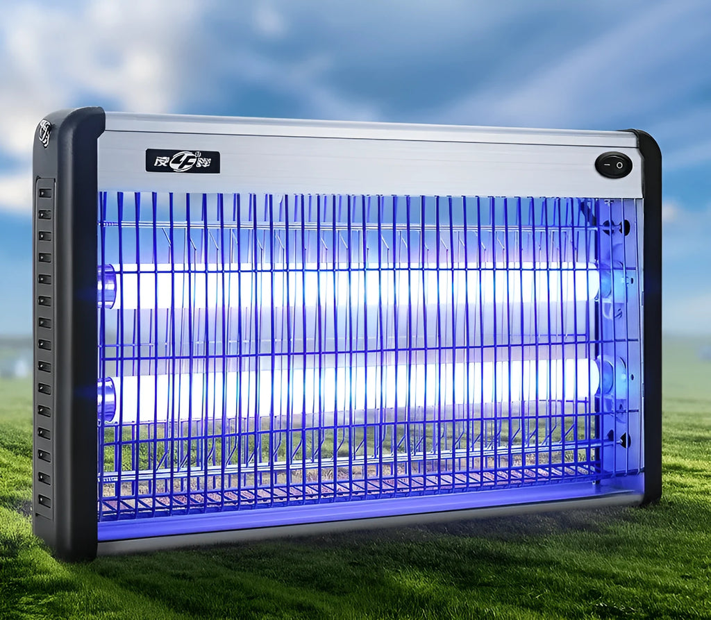 White electric mosquito killing lamp with UV light and metal grid for indoor insect control
