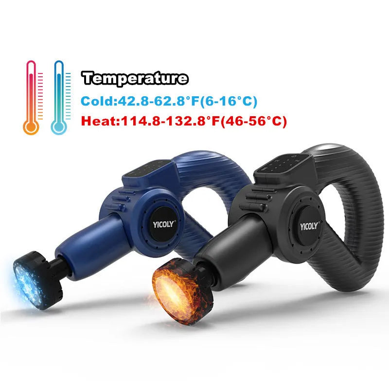 Smart muscle massage gun with adjustable angle head, 5 massage heads, and storage bag for hot and ice compress therapy