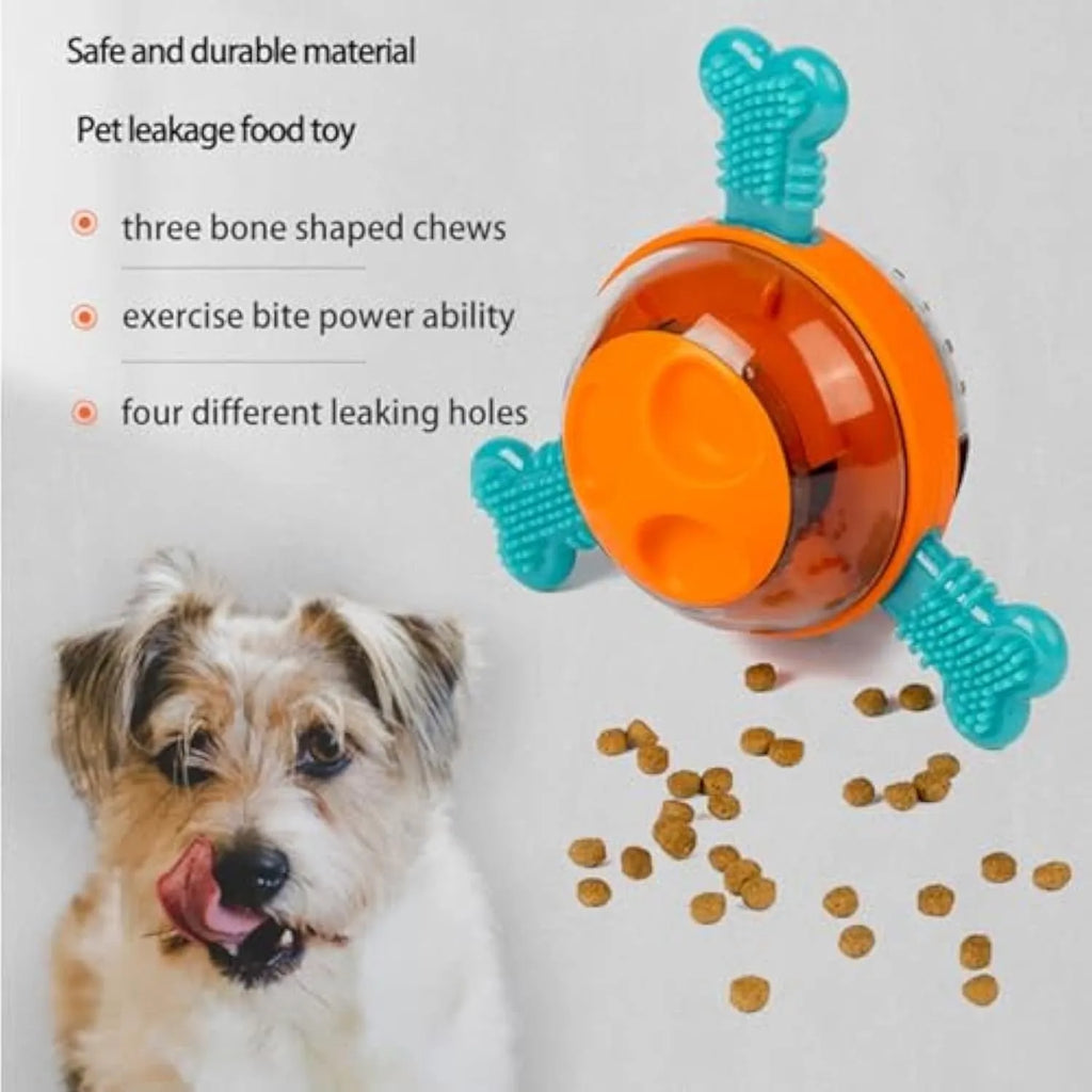 Blue interactive dog chew toy and slow feeder with rubber bones for puppies