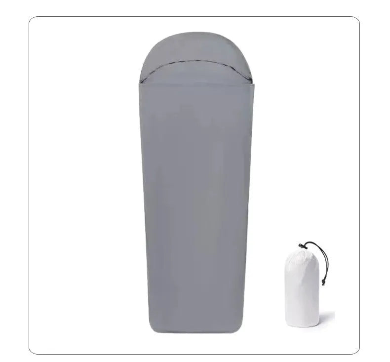 Blue mummy-style nylon camping sleeping bag for adults measuring 210x80x60cm