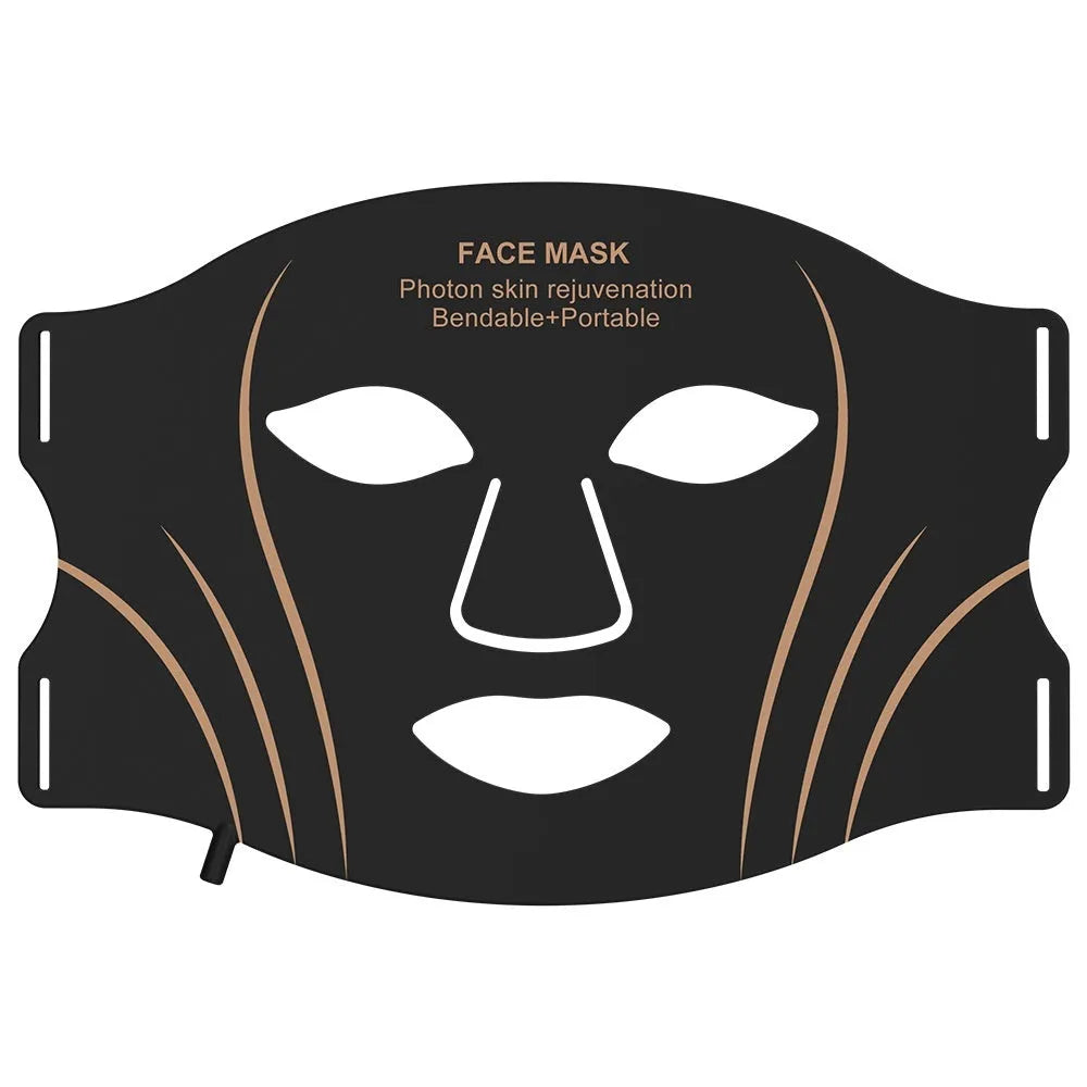 Black and gold hard shell IPL LED photon facial beauty mask with headband and touch screen.