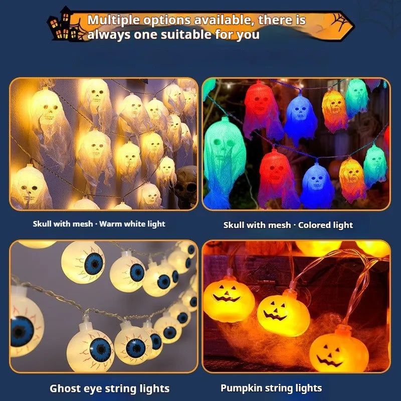 Halloween coloured battery-powered LED string lights for indoor wall decoration