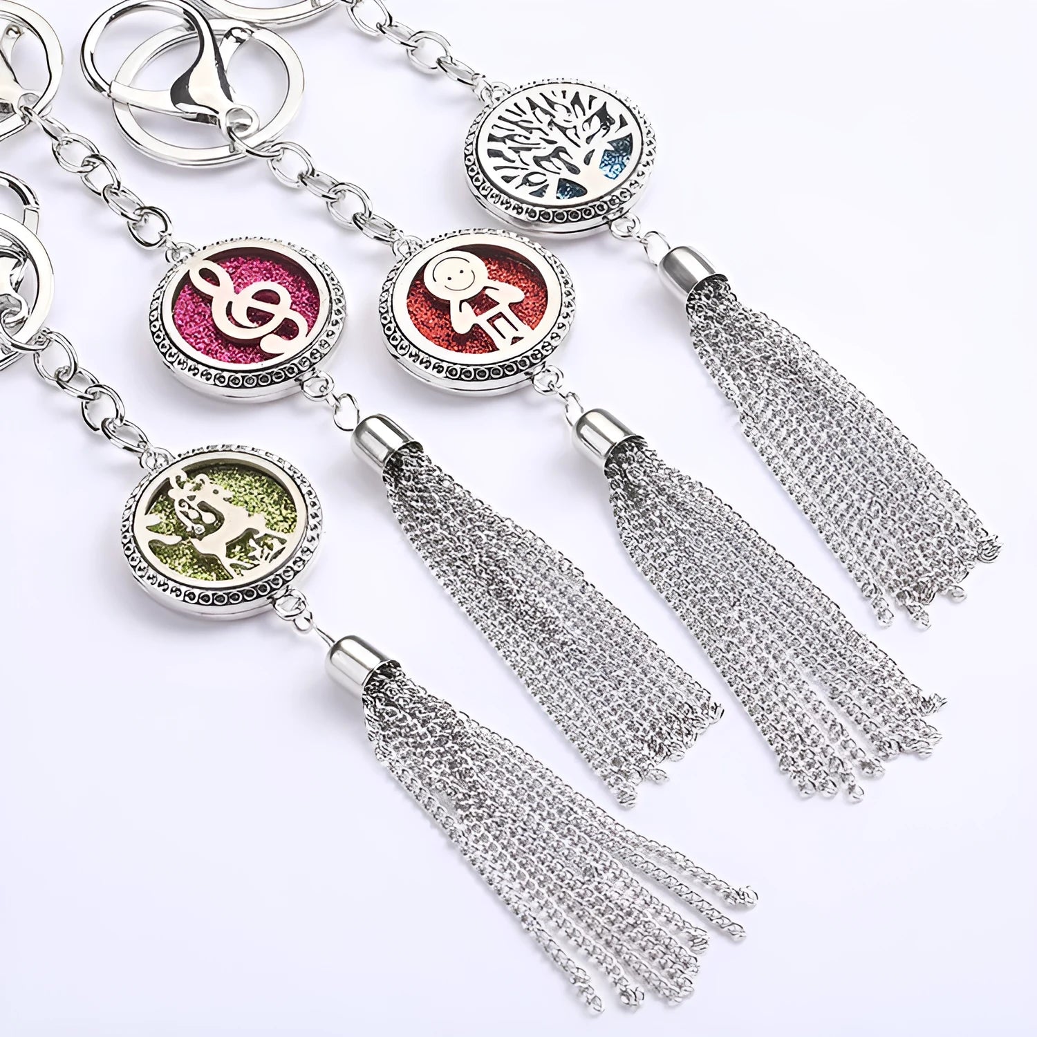 Alloy tassel car aromatherapy pendant on 50cm chain with cotton wicks for essential oils