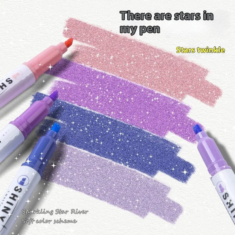 Set of four Sparkling Star River glitter highlighter pens in assorted pastel colours with slanted tips.