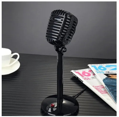 Black USB condenser microphone with adjustable gooseneck and tripod stand on a desk