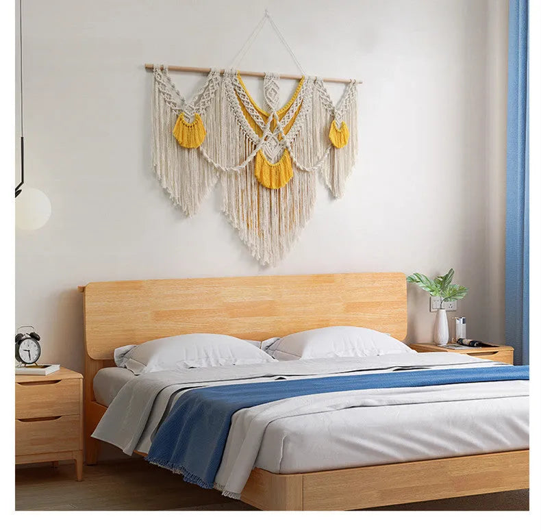 Nordic style creamy white cotton tapestry with hand-woven texture, rectangular shape 120x95cm
