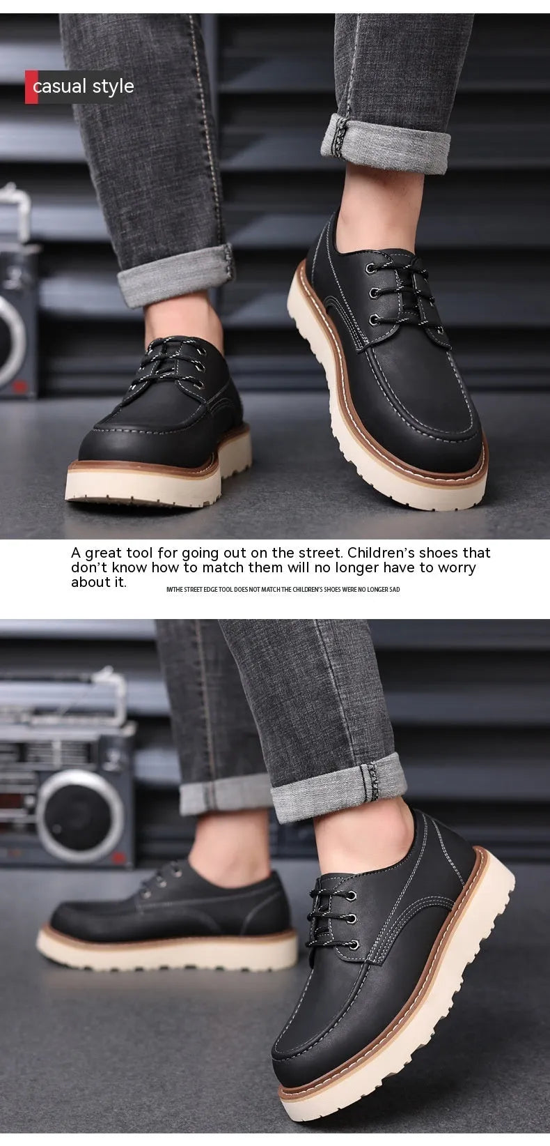 Men's black retro low-top Martin boots with a round toe and rubber sole.