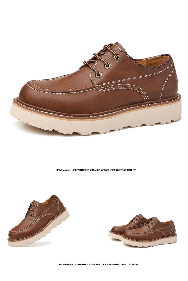 Men's black retro low-top Martin boots with a round toe and rubber sole.
