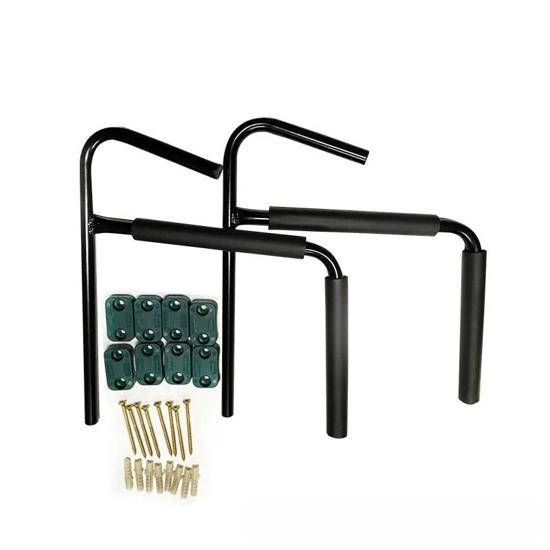 Carbon steel kayak and surfboard wall hanger rack with dimensions 43 by 38 by 6 cm