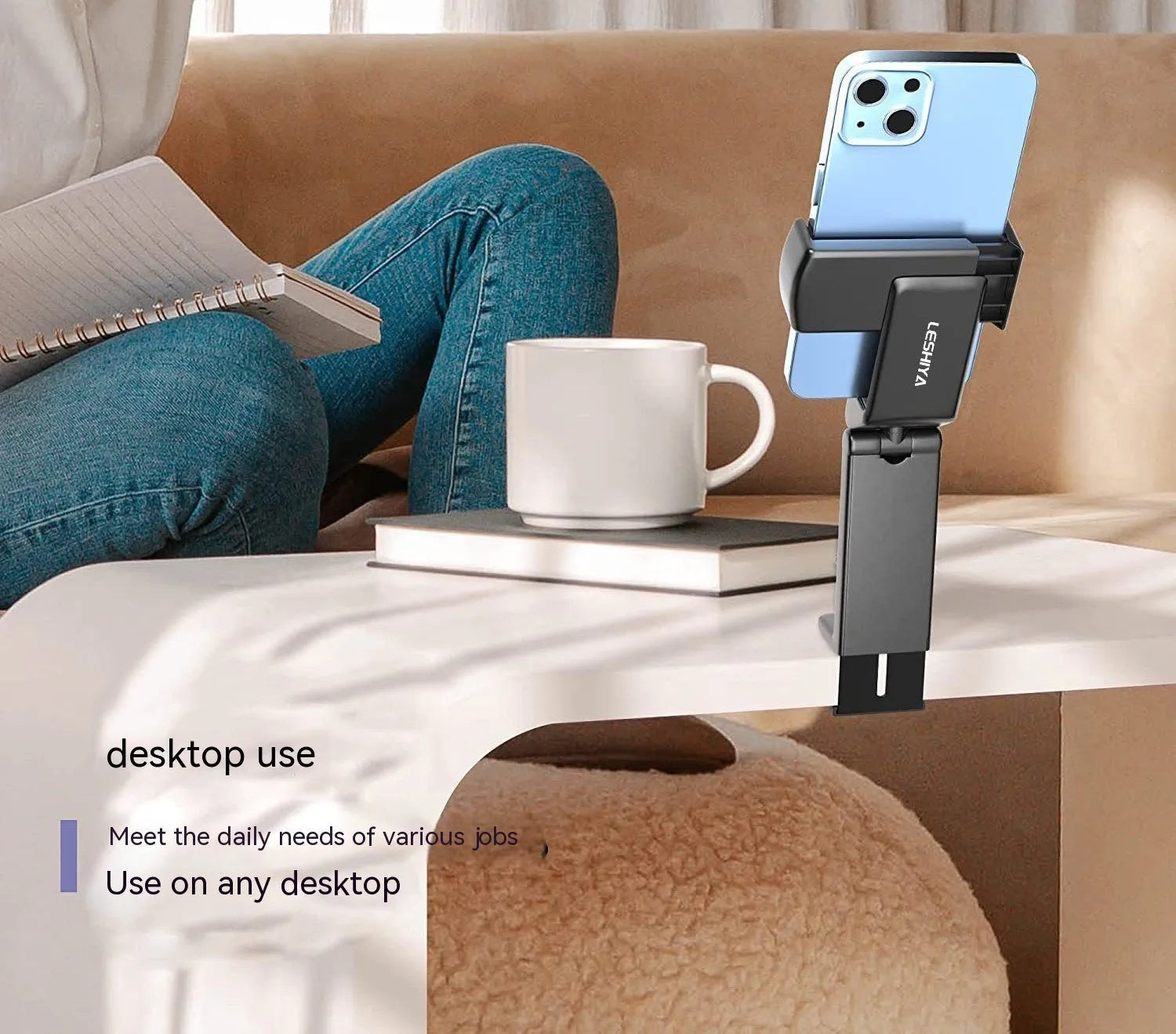 Foldable rotating phone holder in black, green or grey with universal smartphone compatibility