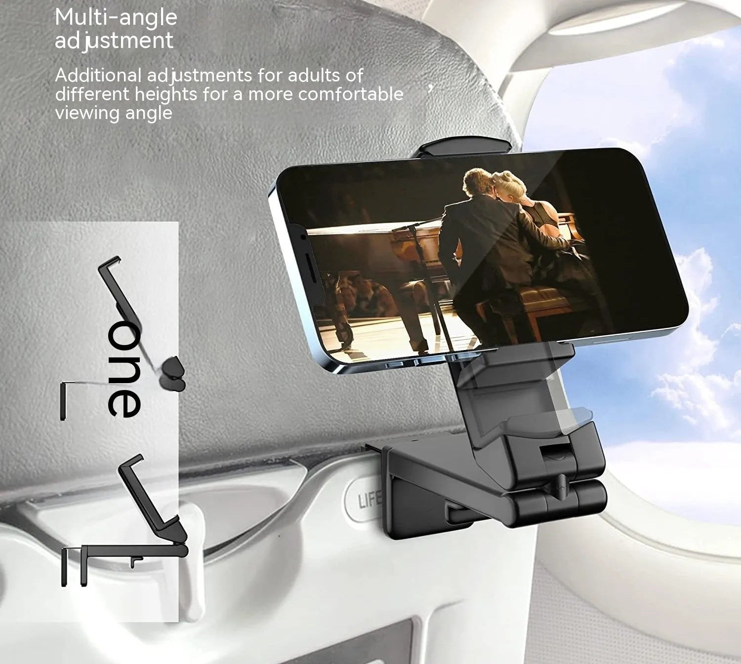 Foldable rotating phone holder in black, green or grey with universal smartphone compatibility