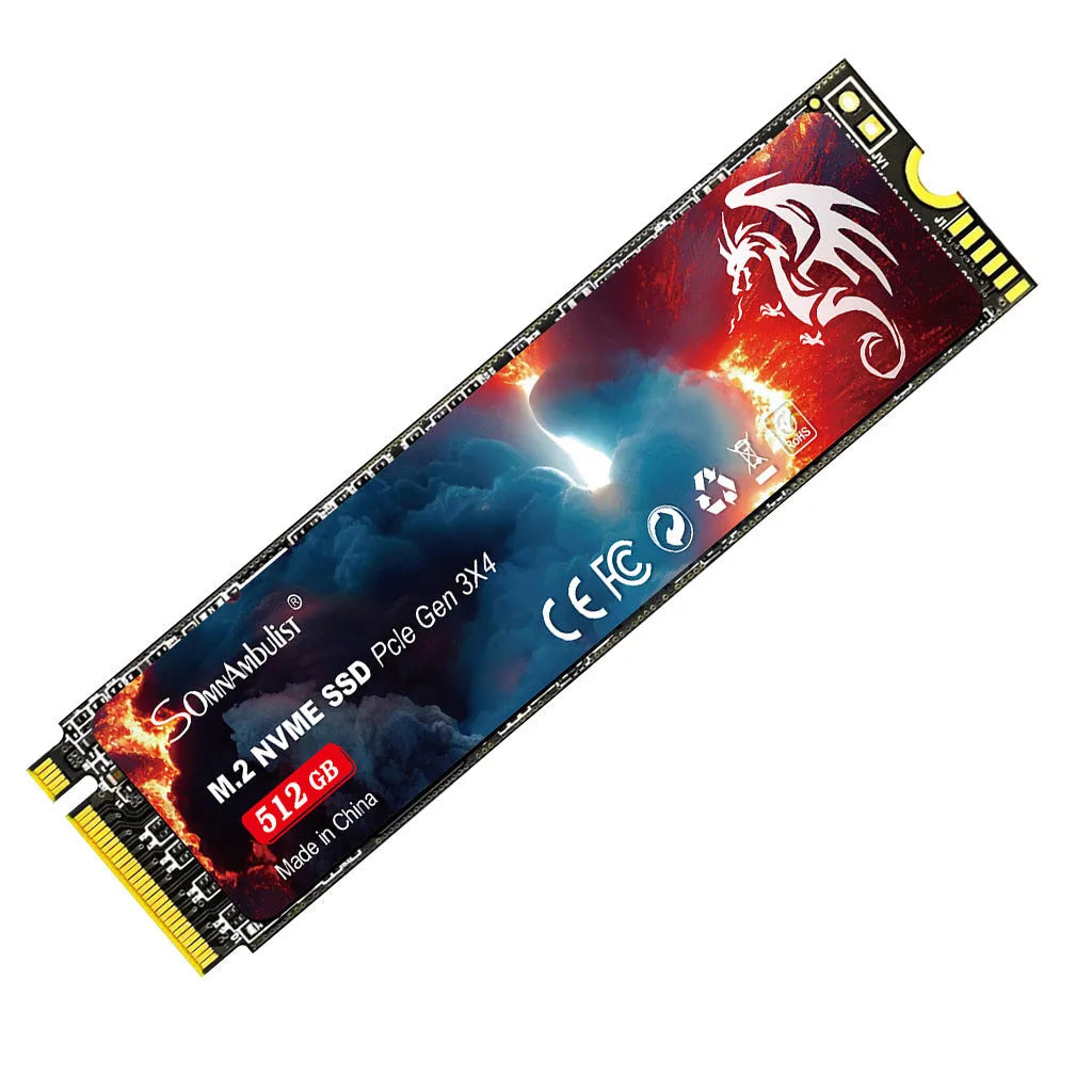M.2 NVMe solid state drive for desktop computers, showing PCB and gold connectors.