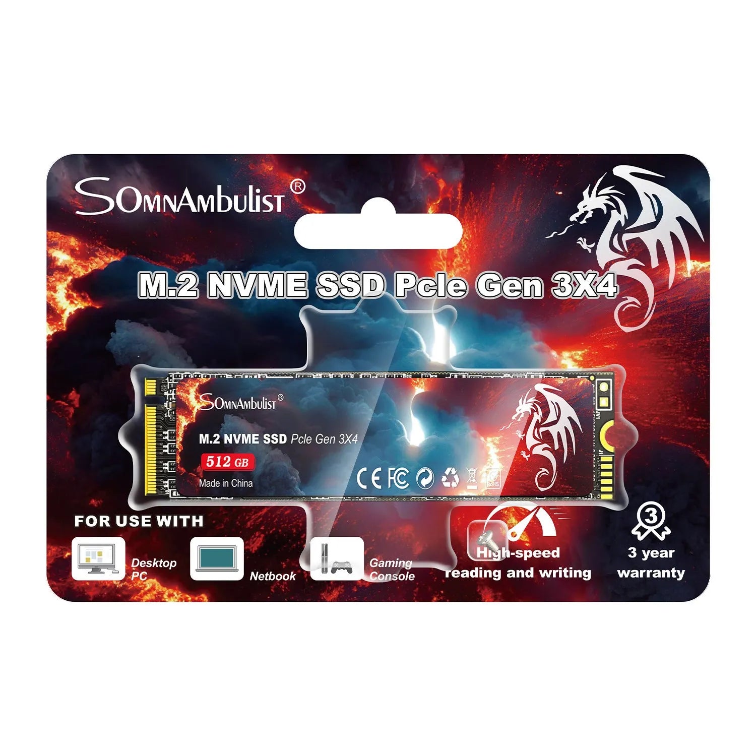 M.2 NVMe solid state drive for desktop computers, showing PCB and gold connectors.