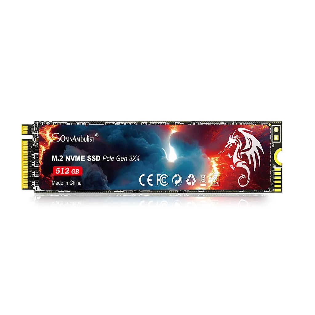 M.2 NVMe solid state drive for desktop computers, showing PCB and gold connectors.