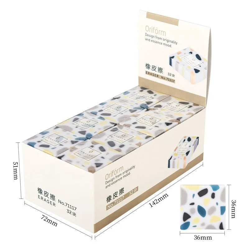 White brick-shaped rubber eraser for pencil marks with Super Clean Traceless branding