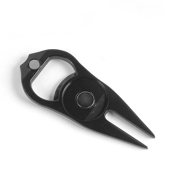 Zinc alloy golf ball yoke bottle opener tool in black, green, and silver colour options