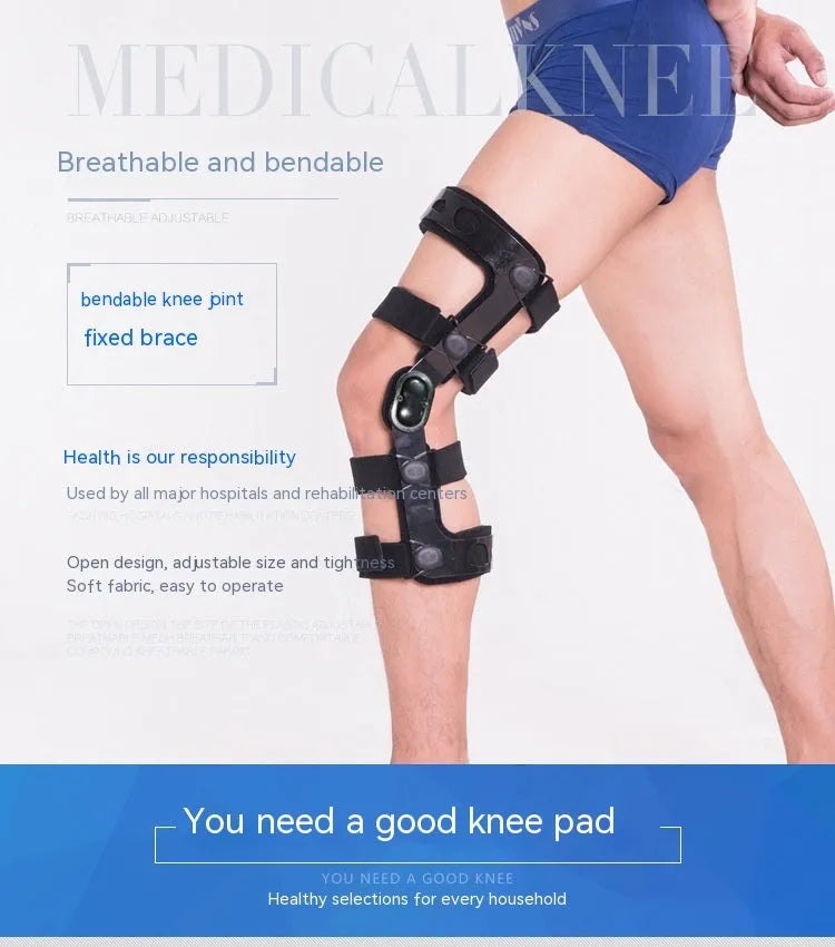 Black anterior ligament knee supporter brace showing left and right specific sizing options