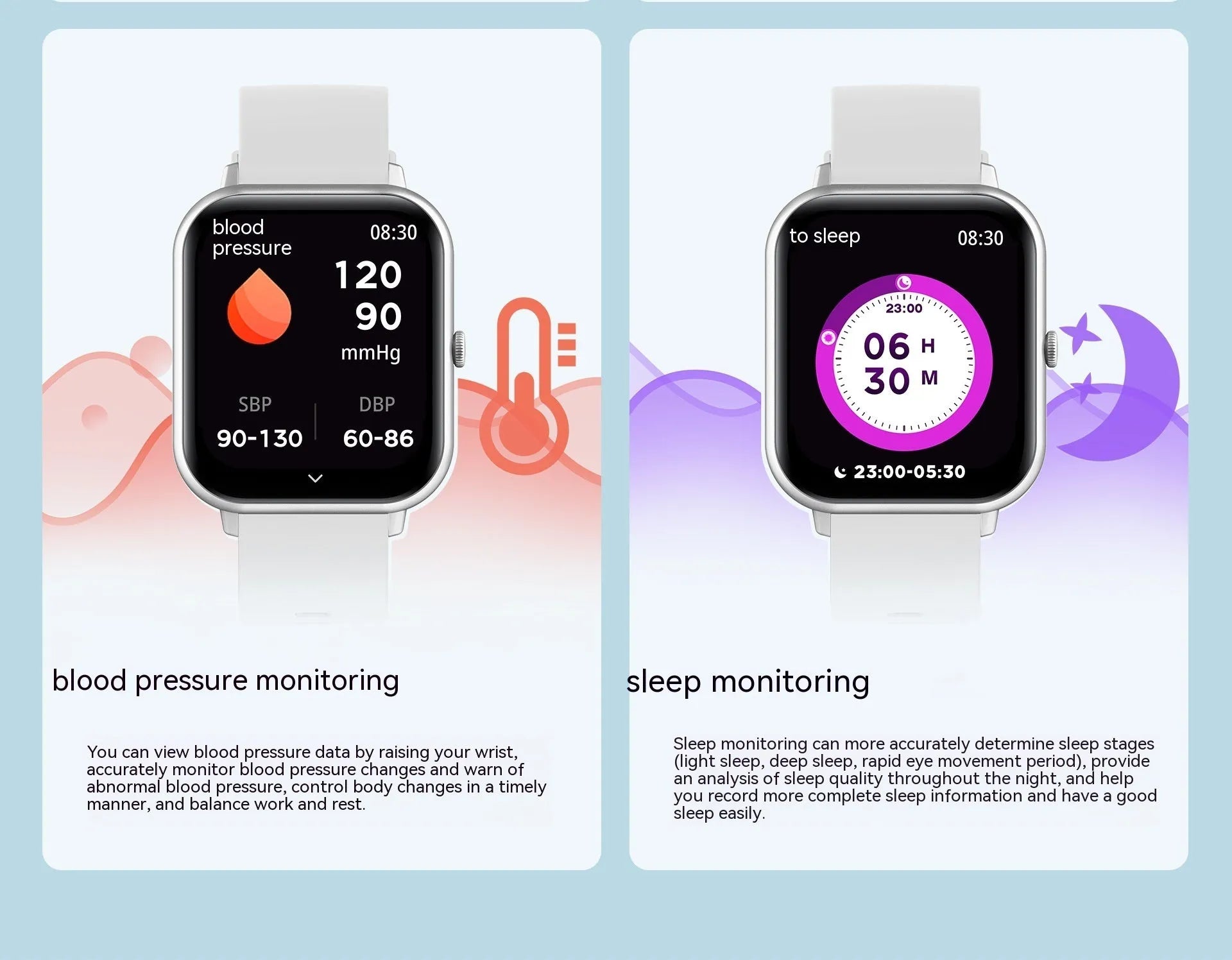 Bluetooth smart watch with heart rate monitor on wrist, shown in black, pink, silver grey, and khaki colour options.