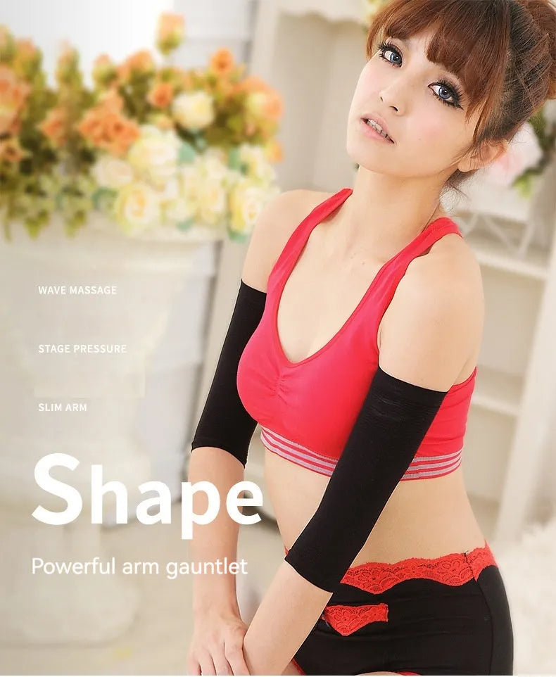 Women's black shaping arm sleeve made from nylon blend fabric for upper arm coverage