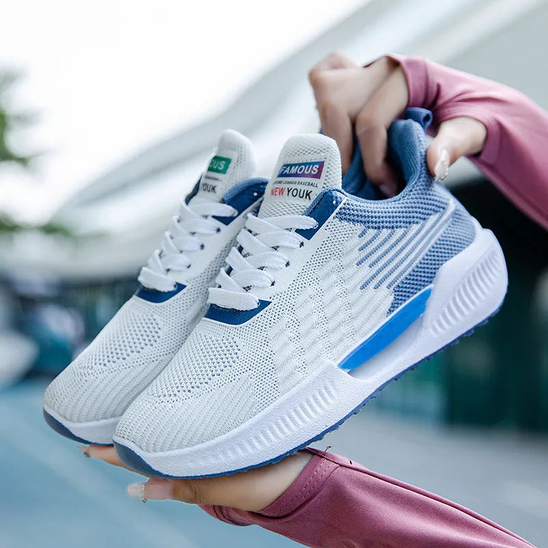 Men's blue casual sports mesh shoes with cloth upper and rounded toe design