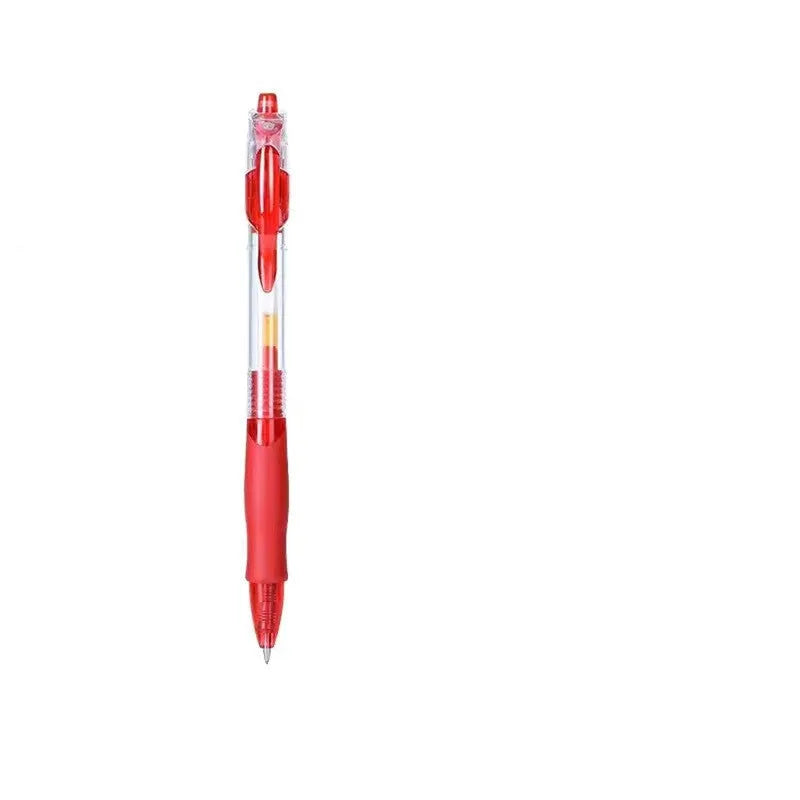 A single 0.5mm fine point gel pen in plastic casing, shown with black, blue, and red ink colour options.