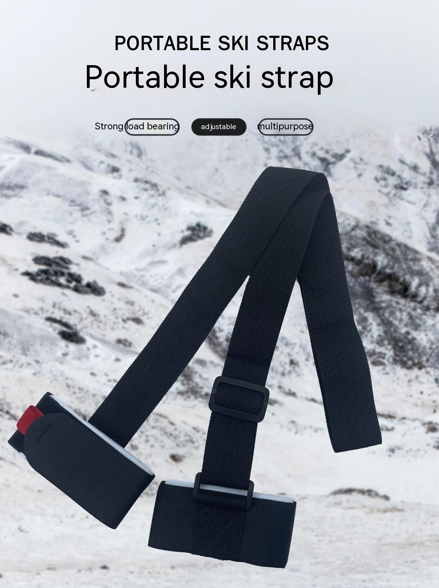 Adjustable skiing bandage strap with hook and loop fastening in multiple colours