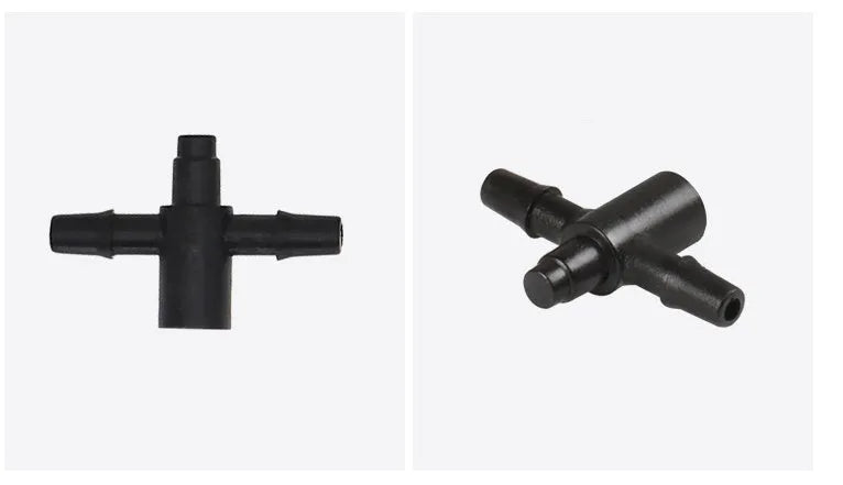 PE plastic tee joint water distributor for micro spray irrigation systems.