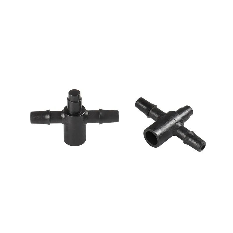 PE plastic tee joint water distributor for micro spray irrigation systems.