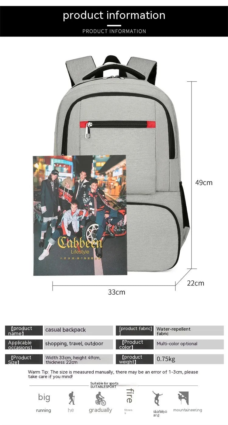 Oxford cloth insulated backpack with curved shoulder straps showing dry-wet separation compartments and pull rod belt accessory