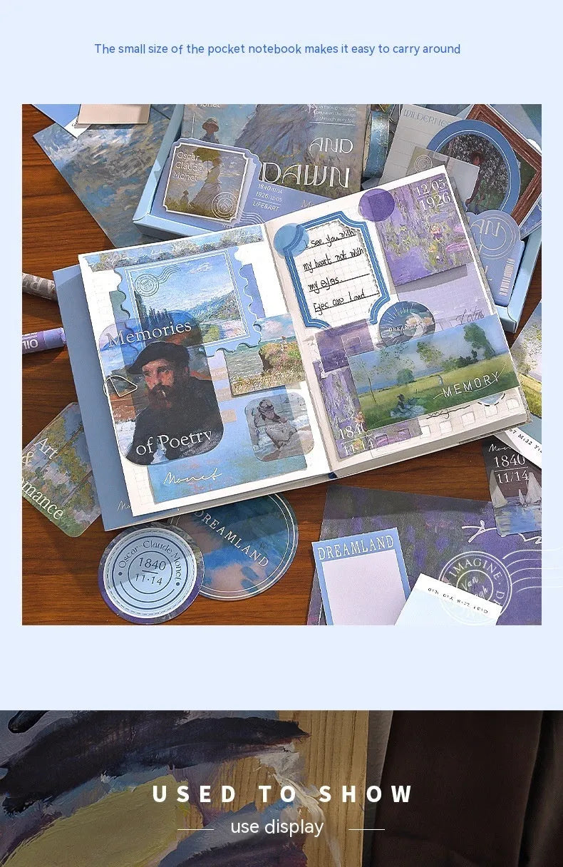 A6 creative journal gift box with grid notebook, paper sheets, cards, envelopes, and decorative stationery accessories