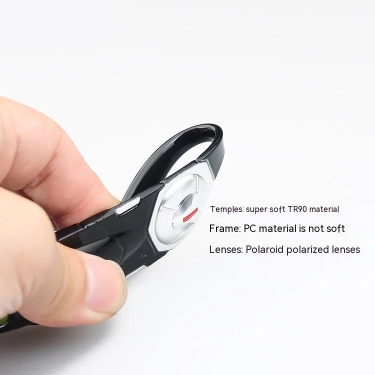 Polarised sports sunglasses with black PC frame and choice of blue mercury, red mercury, or grey lenses