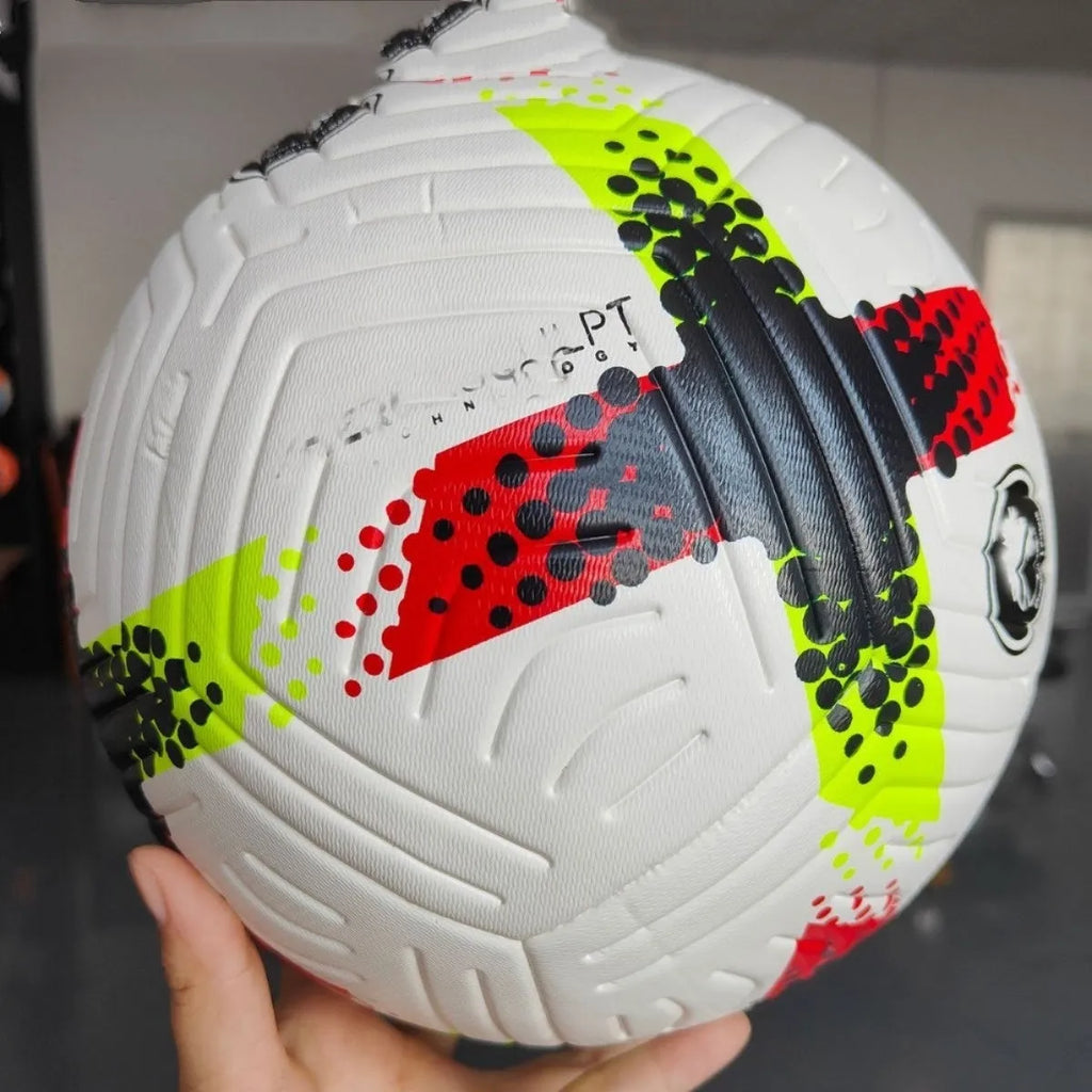 Fluorescent green Size 5 football with PU leather construction for training and matches