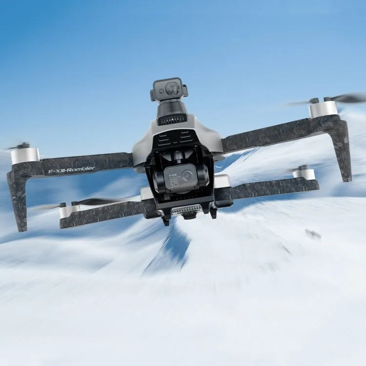 White brushless folding quadcopter drone with obstacle avoidance sensors and 4K camera shown in shoulder bag