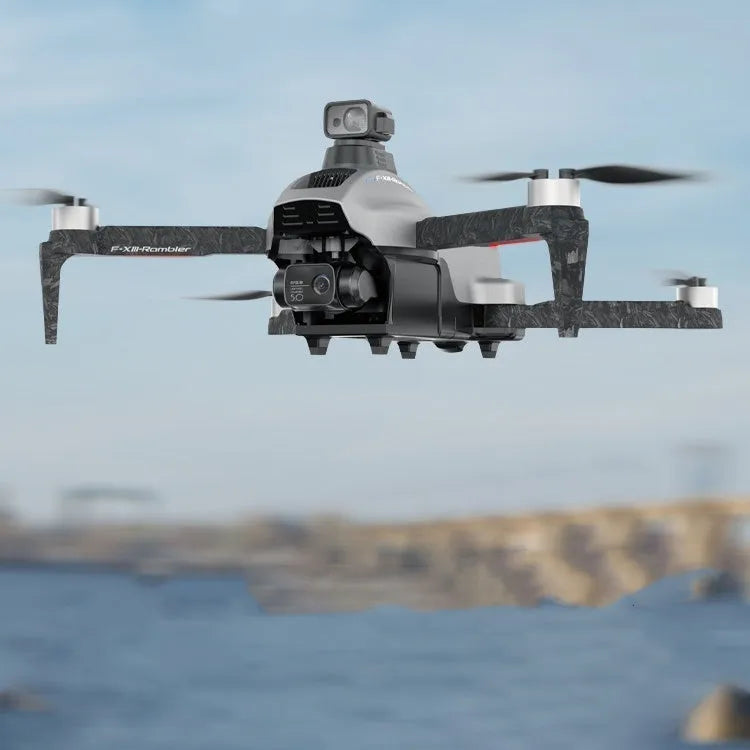White brushless folding quadcopter drone with obstacle avoidance sensors and 4K camera shown in shoulder bag
