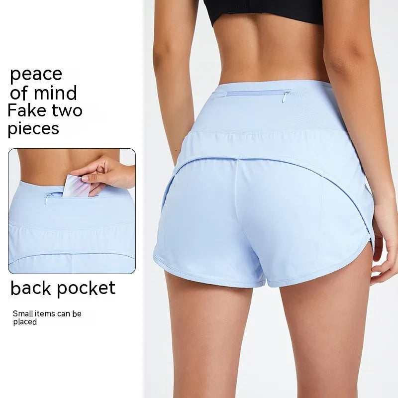 Black women's high-waist quick-dry nylon fitness shorts for running and gym workouts.