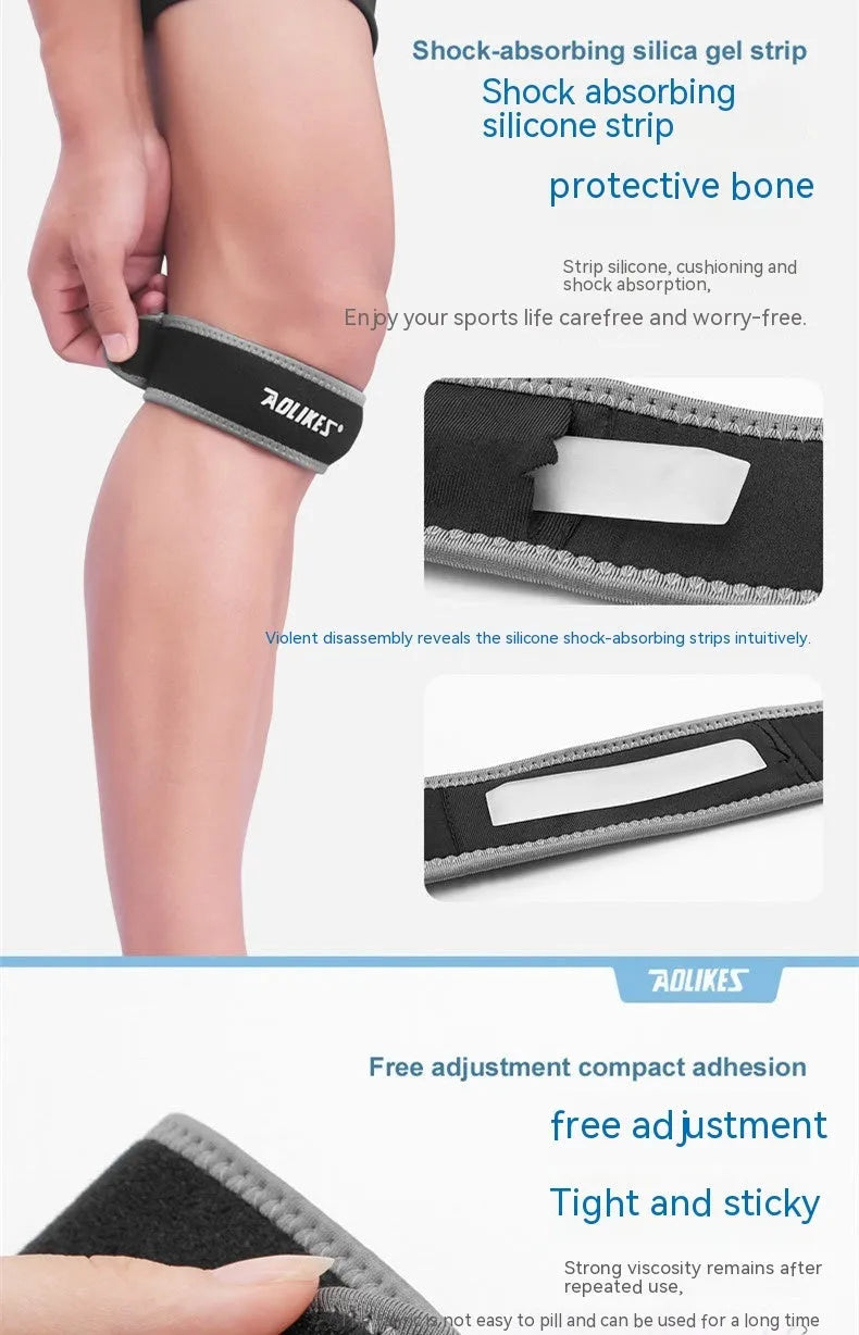 Black and grey sports knee pad with patellar retinaculum design for adult running protection