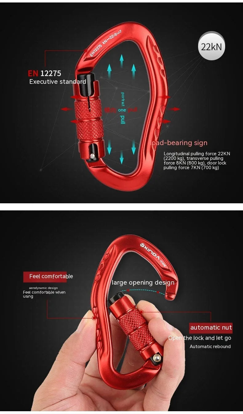 Automatic lock climbing carabiner in five colour options for outdoor rock climbing equipment