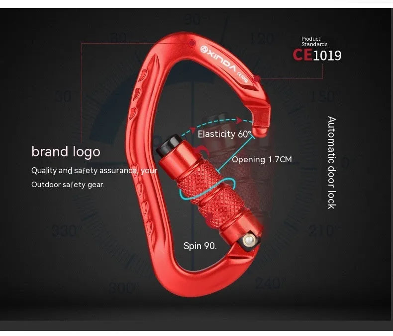 Automatic lock climbing carabiner in five colour options for outdoor rock climbing equipment
