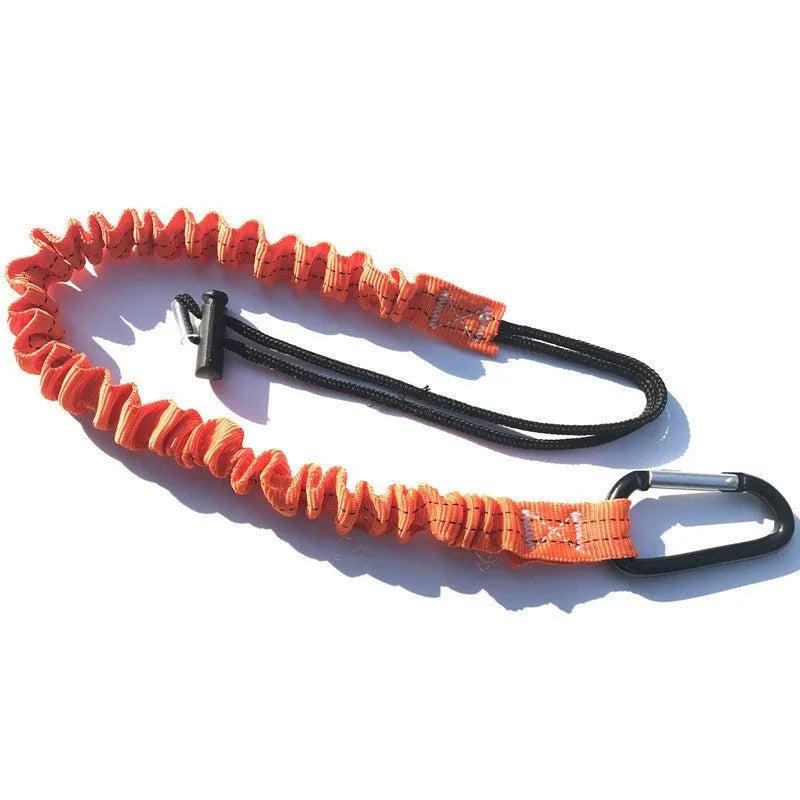Orange fishing rod safety rope with 90cm length and 10kg load capacity for tackle security